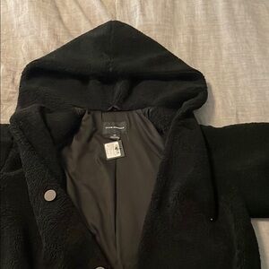 Black Cropped Teddy Hooded Coat